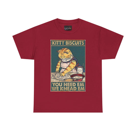 Cute Kitty Biscuits Unisex Heavy Cotton Tee, Fun Cat Shirt, Pet Lover Gift, Cooking Humor Tee, Playful Gift for Cat Owners