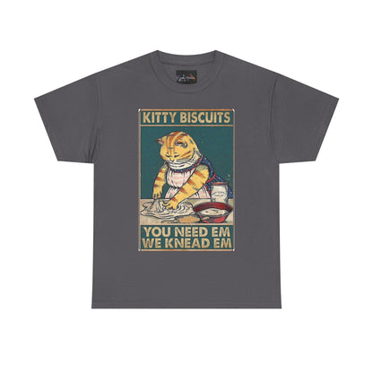 Cute Kitty Biscuits Unisex Heavy Cotton Tee, Fun Cat Shirt, Pet Lover Gift, Cooking Humor Tee, Playful Gift for Cat Owners