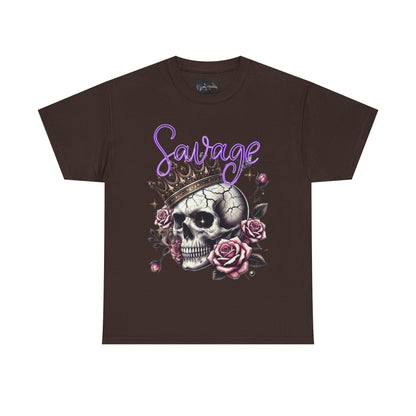 savage Crowned Skull Tee, Edgy Graphic Shirt for Halloween, Gift for Goth, Unisex Heavy Cotton Tee, Unique Art Shirt, Vintage Style Tee