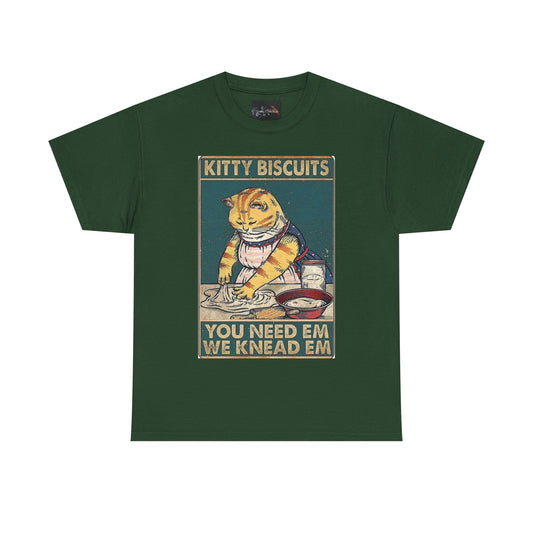 Cute Kitty Biscuits Unisex Heavy Cotton Tee, Fun Cat Shirt, Pet Lover Gift, Cooking Humor Tee, Playful Gift for Cat Owners