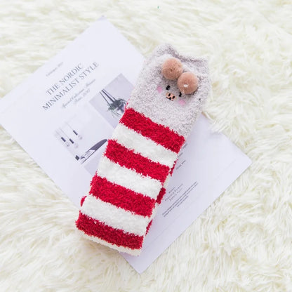 Party funny stretch socks Ladies winter coral fleece cute cartoon floor socks