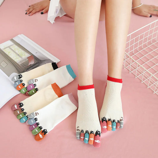 Cute Print Happy Socks Colorful Toe Funny Five Finger Harajuku Socks Cotton Funny Socks Skarpetki Chaussette Femme