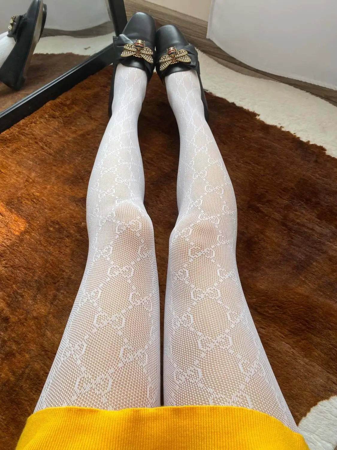 Fashion Flocking Tights High Quality Sexy France Fashion Gauze Letters Transparent Fish Net Pantyhose Womens Stockings - IntuitiveEncBoutique