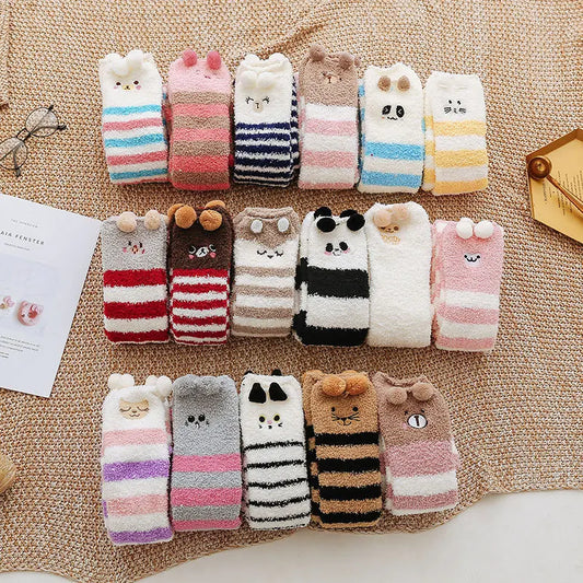 Party funny stretch socks Ladies winter coral fleece cute cartoon floor socks