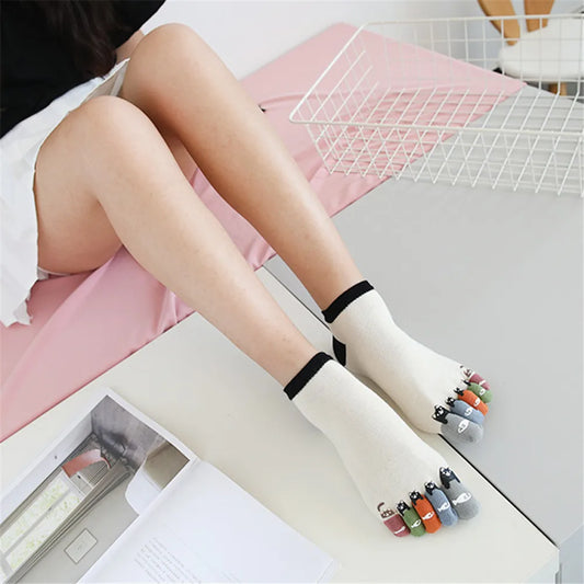 Cute Print Happy Socks Colorful Toe Funny Five Finger Harajuku Socks Cotton Funny Socks Skarpetki Chaussette Femme