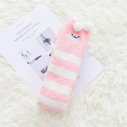 Party funny stretch socks Ladies winter coral fleece cute cartoon floor socks