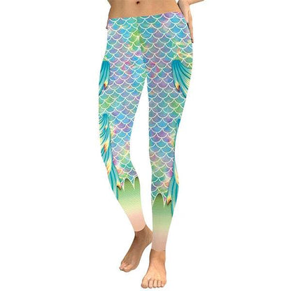 Vivid Mermaid Women Leggings Gradient Fish Scales - IntuitiveEncBoutique