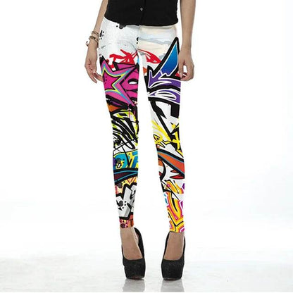 Fashion Colorful Comic Doodles Printed Leggings - IntuitiveEncBoutique