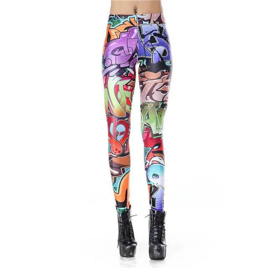 Fashion Colorful Comic Doodles Printed Leggings - IntuitiveEncBoutique