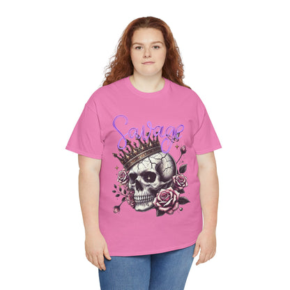 savage Crowned Skull Tee, Edgy Graphic Shirt for Halloween, Gift for Goth, Unisex Heavy Cotton Tee, Unique Art Shirt, Vintage Style Tee