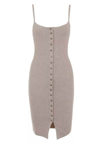 Ribbed Button-Front Bodycon Sweater Dress - IntuitiveEncBoutique