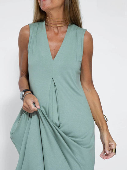 Full Size V-Neck Sleeveless Maxi Dress with Slit Plus Size - IntuitiveEncBoutique