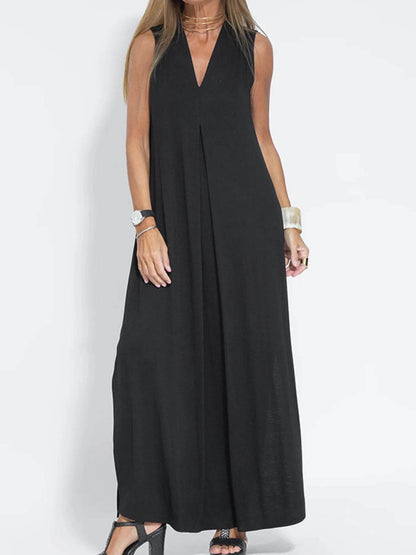Full Size V-Neck Sleeveless Maxi Dress with Slit Plus Size - IntuitiveEncBoutique