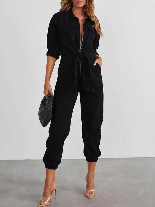 Zip Front Long Sleeve Jumpsuit - IntuitiveEncBoutique