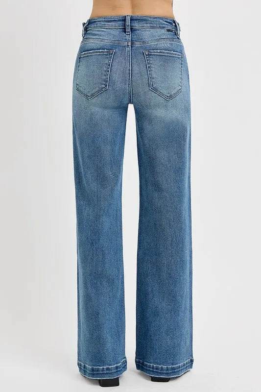 RISEN Full Size Tummy Control High Rise Wide Adjustable Waist Band Jeans Plus Size - IntuitiveEncBoutique
