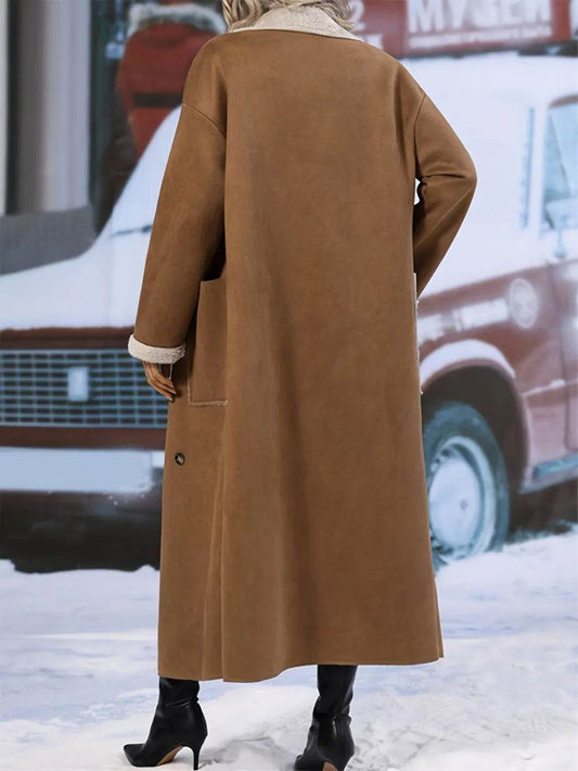 Plus Size Drop Shoulder Sherpa Longline Coat - IntuitiveEncBoutique
