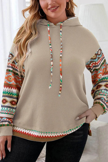 Plus Size Waffle-Knit Geometric Dropped Shoulder Hoodie - IntuitiveEncBoutique
