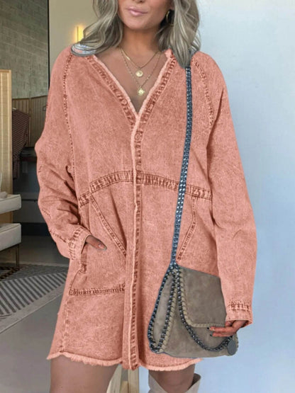 Full Size Button-Front Long Sleeve Denim Shirt Dress Plus Size - IntuitiveEncBoutique