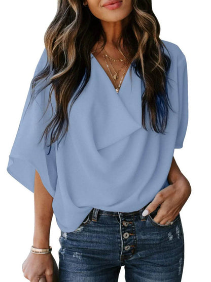 Full Size Ruched Three-Quarter Sleeve Blouse Plus Size - IntuitiveEncBoutique