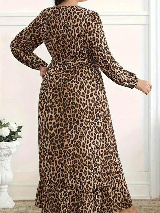Plus Size Leopard Print Surplice Maxi Dress - IntuitiveEncBoutique