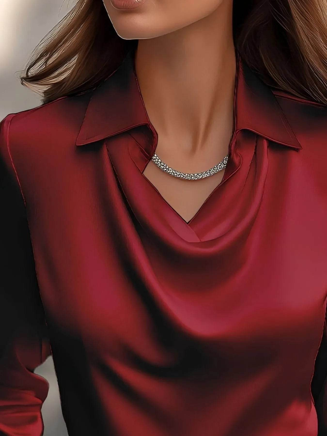 Full Size Collared Neck Long Sleeve Blouse Plus Size - IntuitiveEncBoutique