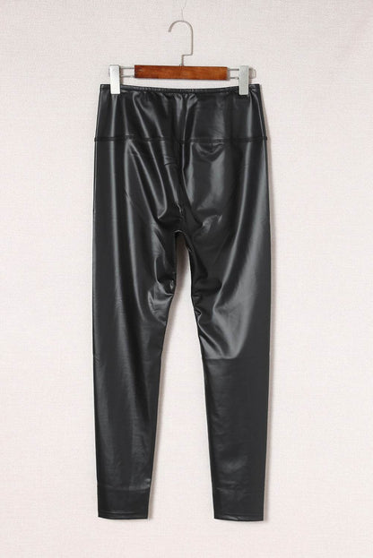 Black Faux Leather High Waist Leggings - IntuitiveEncBoutique