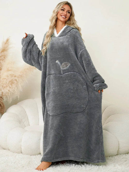 Pocketed Contrast Long Sleeve Hooded Lounge Dress - IntuitiveEncBoutique