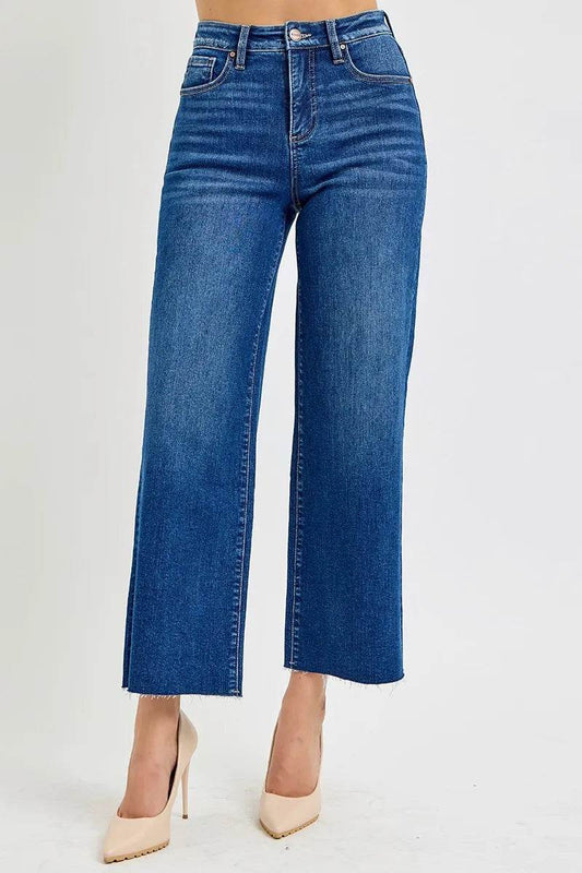 RISEN Full Size Tummy Control High Rise Wide Crop Jeans Plus Size - IntuitiveEncBoutique
