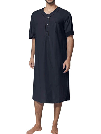 Men's Full Size Button Detail Short Sleeve Lounge Dress Plus Size - IntuitiveEncBoutique