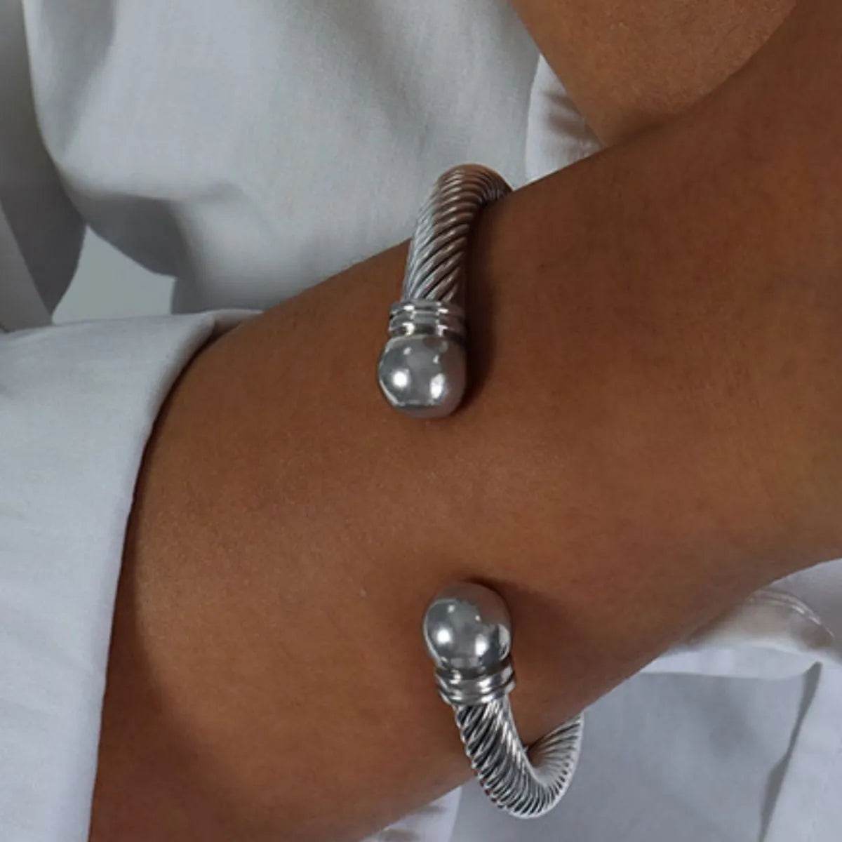 Stainless Steel Twisted Cable Cuff Bracelet - IntuitiveEncBoutique
