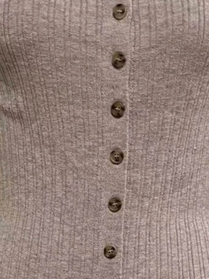 Ribbed Button-Front Bodycon Sweater Dress - IntuitiveEncBoutique