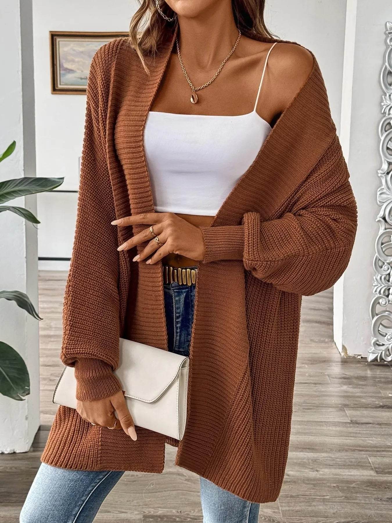 Oversized Knit Open Front Cardigan - IntuitiveEncBoutique