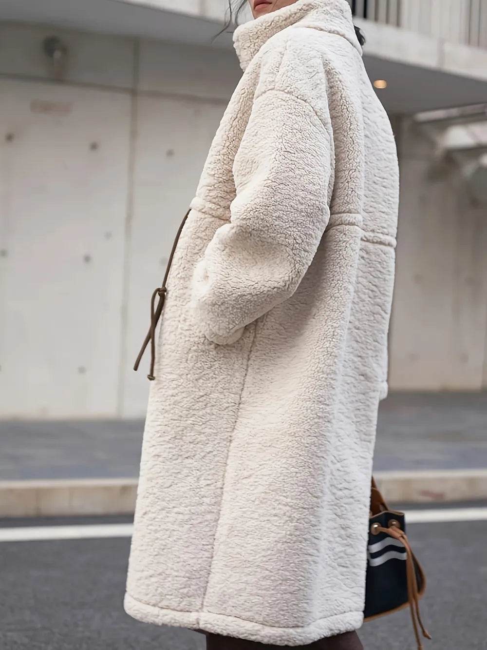Plus Size Drawstring Zip Up Turtleneck Sherpa Coat - IntuitiveEncBoutique