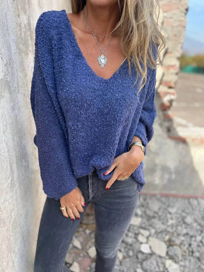 Full Size V-Neck Long Sleeve Sweater Plus Size - IntuitiveEncBoutique