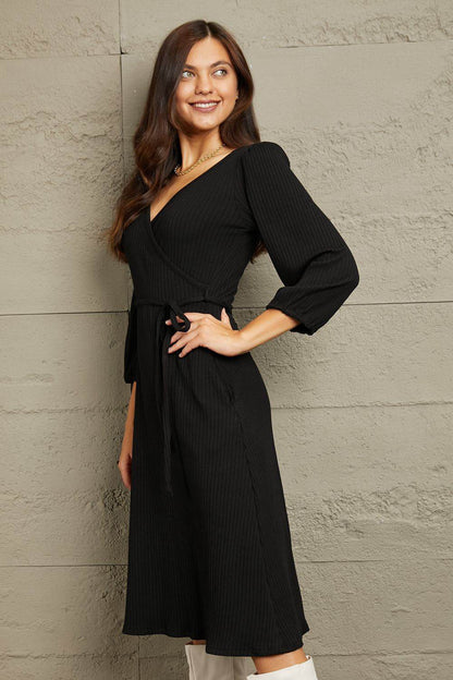 Culture Code Full Size Surplice Flare Ruching Dress - IntuitiveEncBoutique