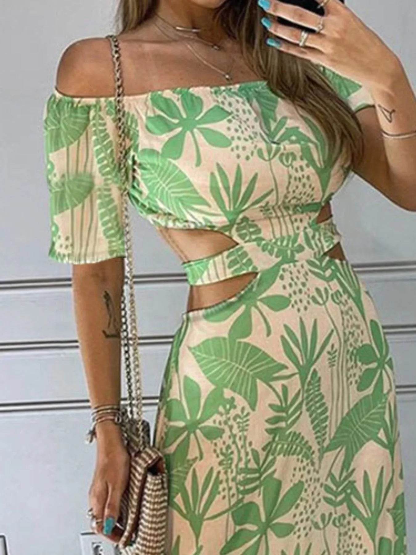 Full Size Cutout Off-Shoulder Printed Maxi Dress Plus Size - IntuitiveEncBoutique