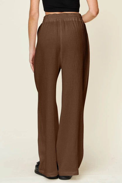 Double Take Full Size Texture Drawstring Wide Leg Pants - IntuitiveEncBoutique
