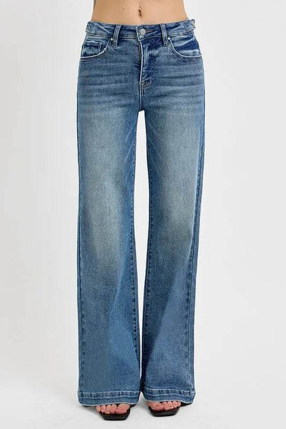 RISEN Full Size Tummy Control High Rise Wide Adjustable Waist Band Jeans Plus Size - IntuitiveEncBoutique