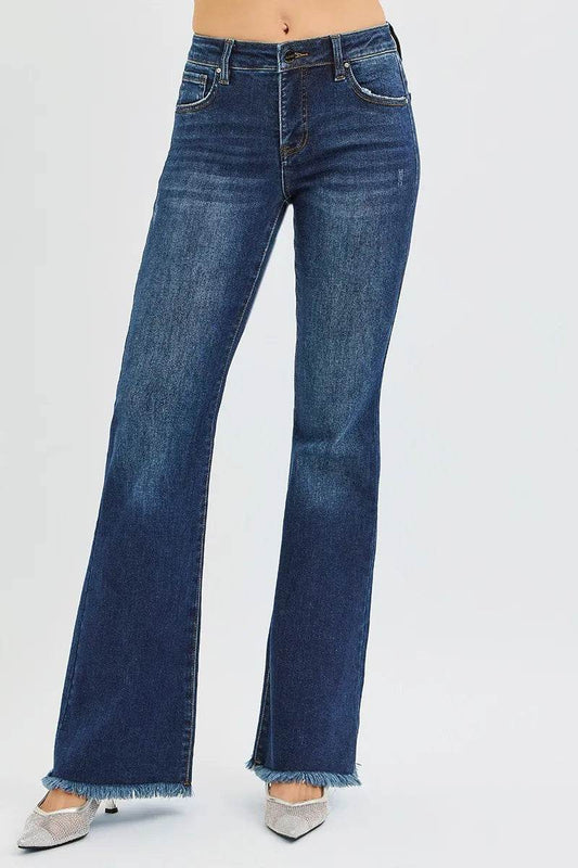 RISEN Full Size Tummy Control Mid Rise Flare Jeans Plus Size - IntuitiveEncBoutique
