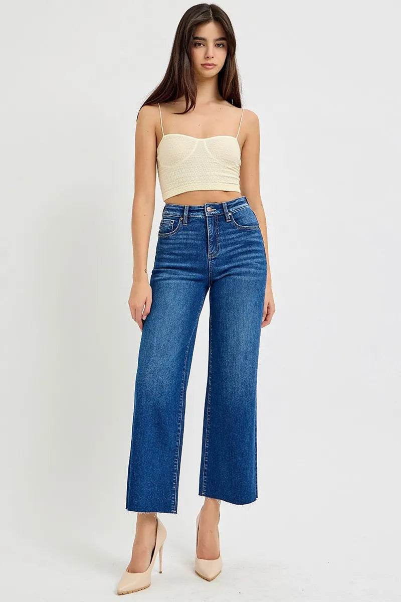 RISEN Full Size Tummy Control High Rise Wide Crop Jeans Plus Size - IntuitiveEncBoutique