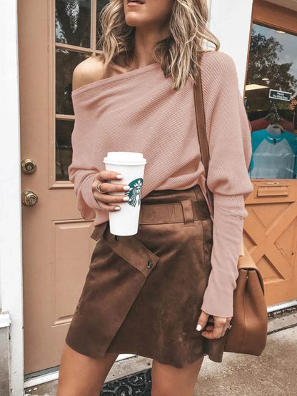 Full Size One-Shoulder Ribbed Sweater Plus Size - IntuitiveEncBoutique