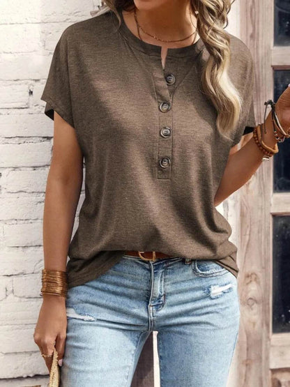 Half Button Short Sleeve Top - IntuitiveEncBoutique