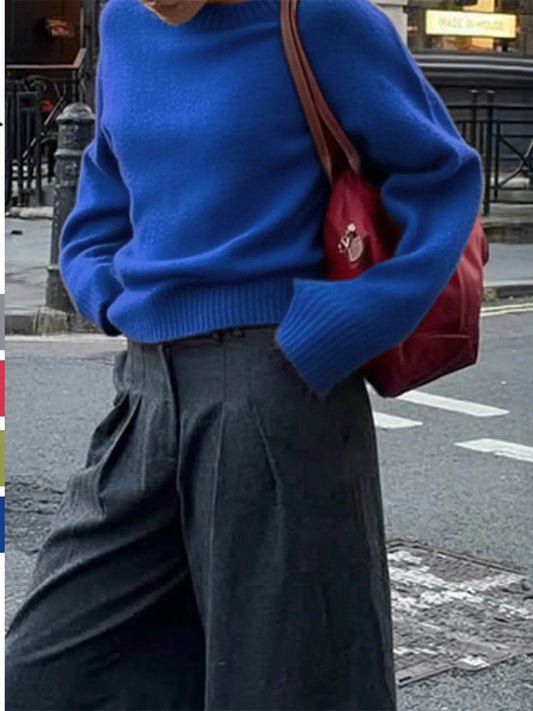 Ribbed Crewneck Drop Shoulder Sweater - IntuitiveEncBoutique