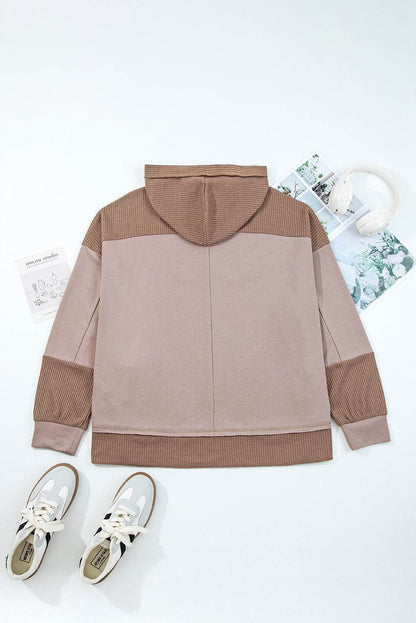 Goat Waffle Contrast Patchwork Plus Size Pocketed Hoodie - IntuitiveEncBoutique