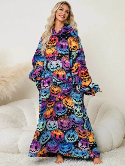 Fuzzy Pocketed Long Sleeve Hooded Lounge Dress - IntuitiveEncBoutique