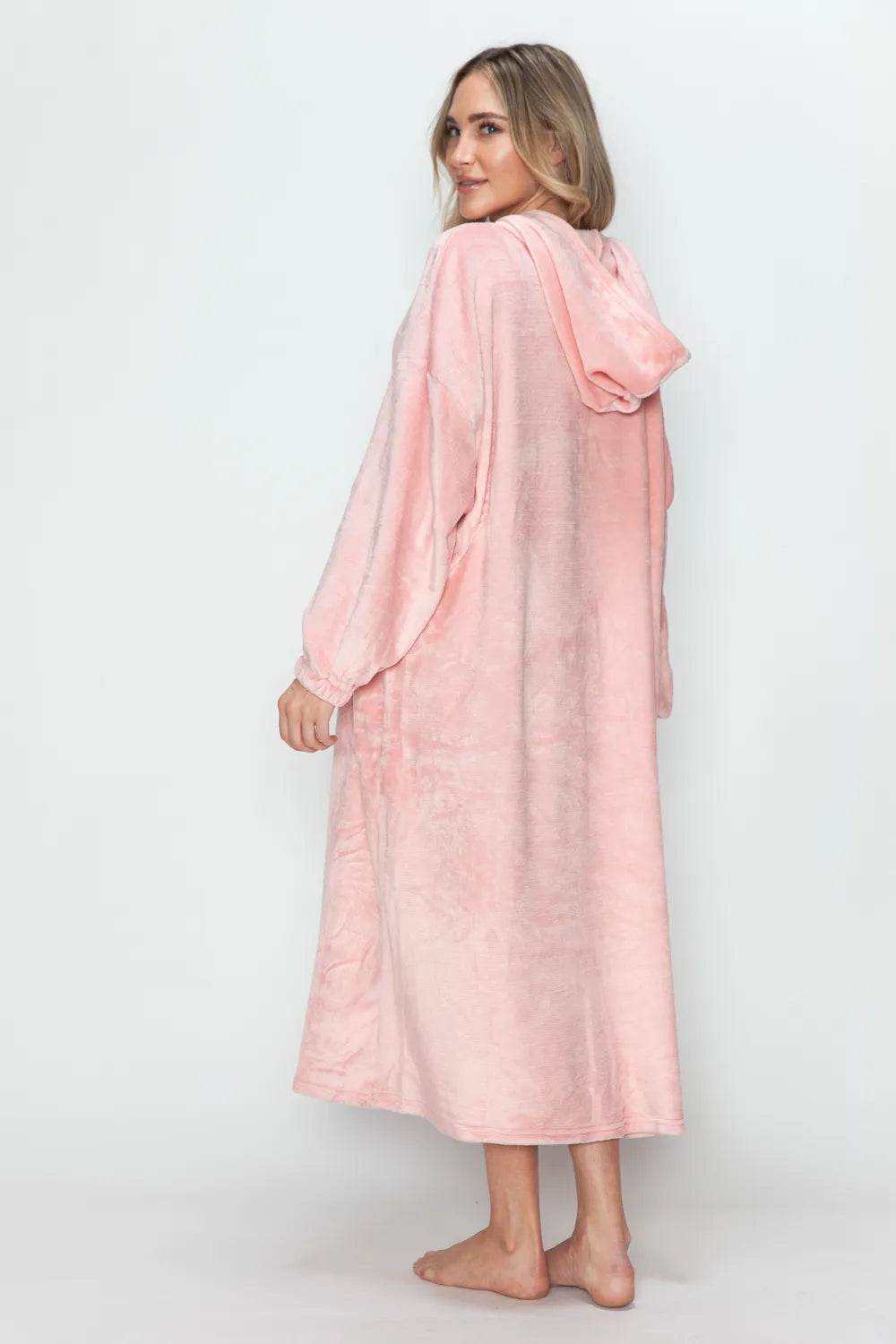 Double Take Full Size Pocketed Hooded Midi Lounge Dress - IntuitiveEncBoutique