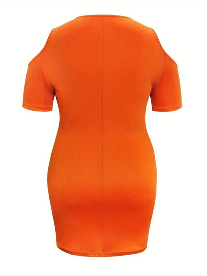 Plus Size Cold Shoulder Short Sleeve Mini Dress - IntuitiveEncBoutique