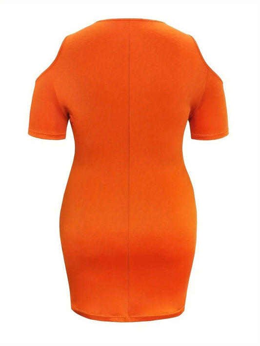 Plus Size Cold Shoulder Short Sleeve Mini Dress - IntuitiveEncBoutique