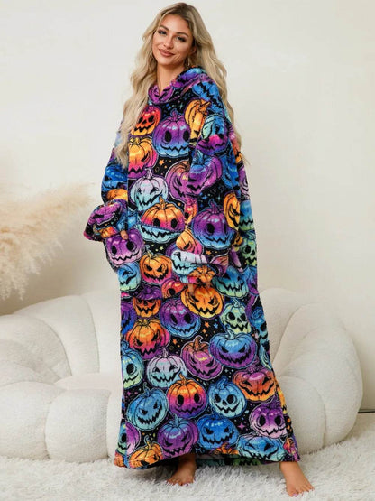 Fuzzy Pocketed Long Sleeve Hooded Lounge Dress - IntuitiveEncBoutique