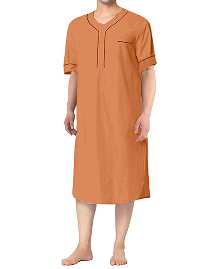Men's Full Size Button Detail Short Sleeve Lounge Dress Plus Size - IntuitiveEncBoutique
